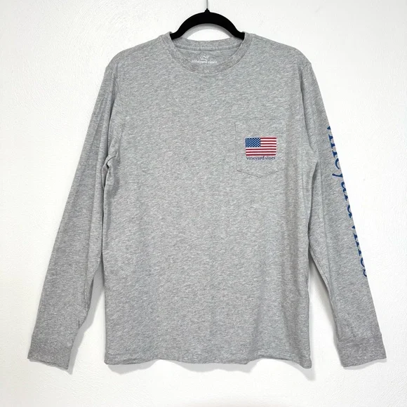 Vineyard Vines Long Sleeve Pocket Tee Men's Small Gray Flag Lacrosse Americana‎ - Picture 2 of 12
